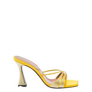 D'accori Women Yellow Slip-On Sandals With All-Over Rhinestone In Satin Woman